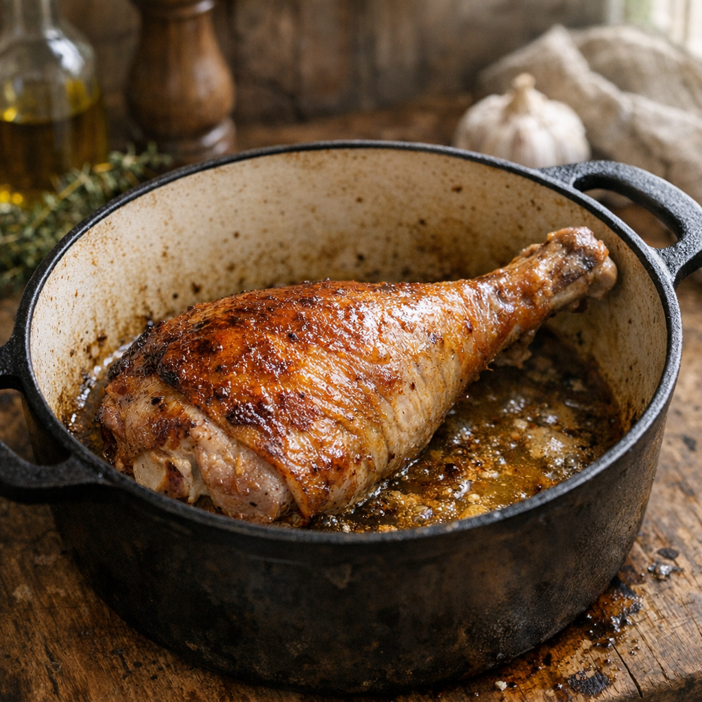 La Cuisse de dinde en cocotte réussit avec couleur et repères