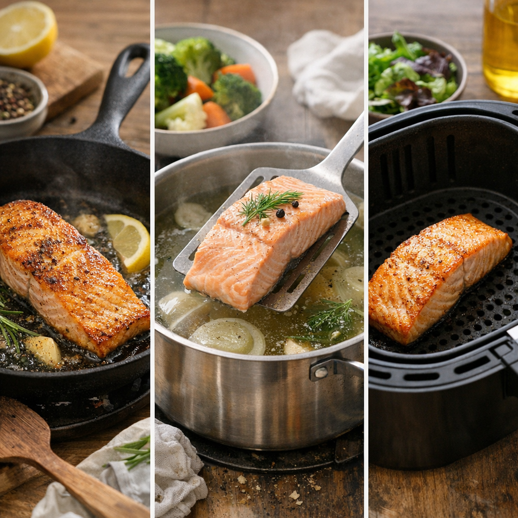 Le saumon à la poêle, au court-bouillon ou à l’airfryer : quelle méthode choisir pour limiter à la fois le dessèchement