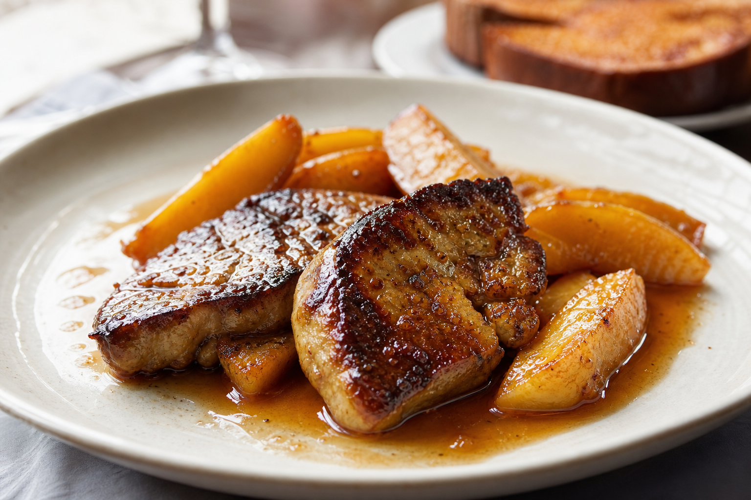 Le foie Gras poêlé révèle tout son fondant avec les pommes