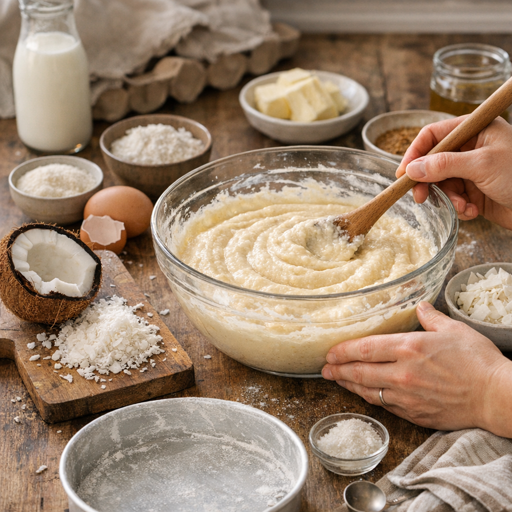 Préparation : ma recette repère pour un gâteau coco moelleux et lisible