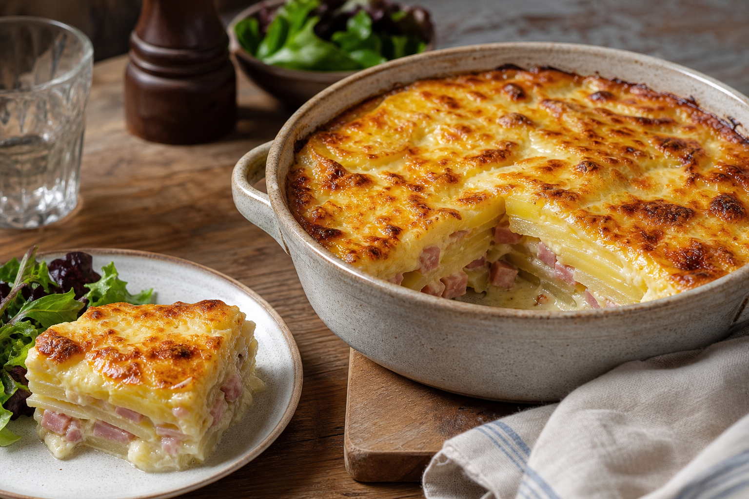 Ce gratin de pommes de terre au jambon garde tout son moelleux
