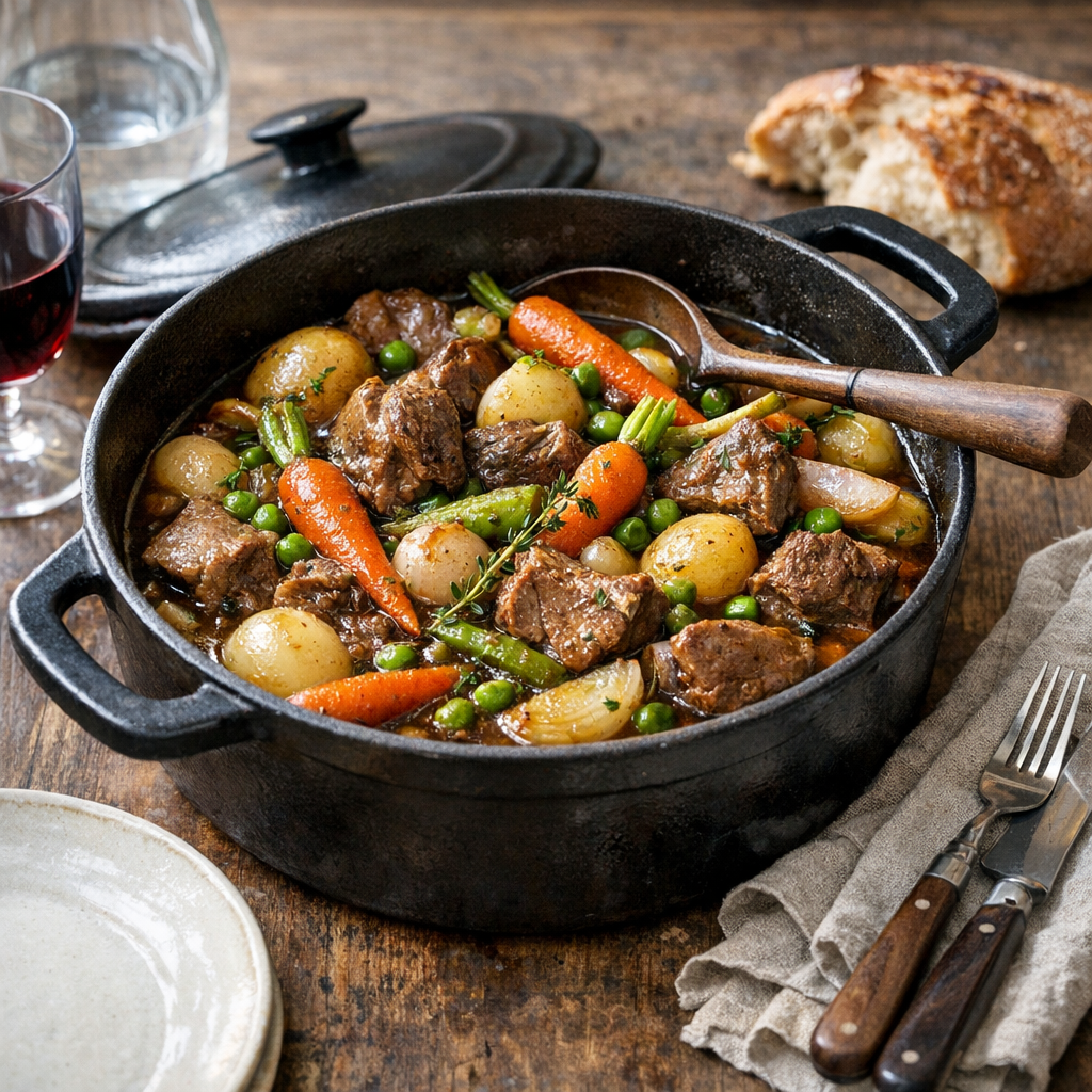 Le navarin d’agneau mijote encore comme un grand plat de famille