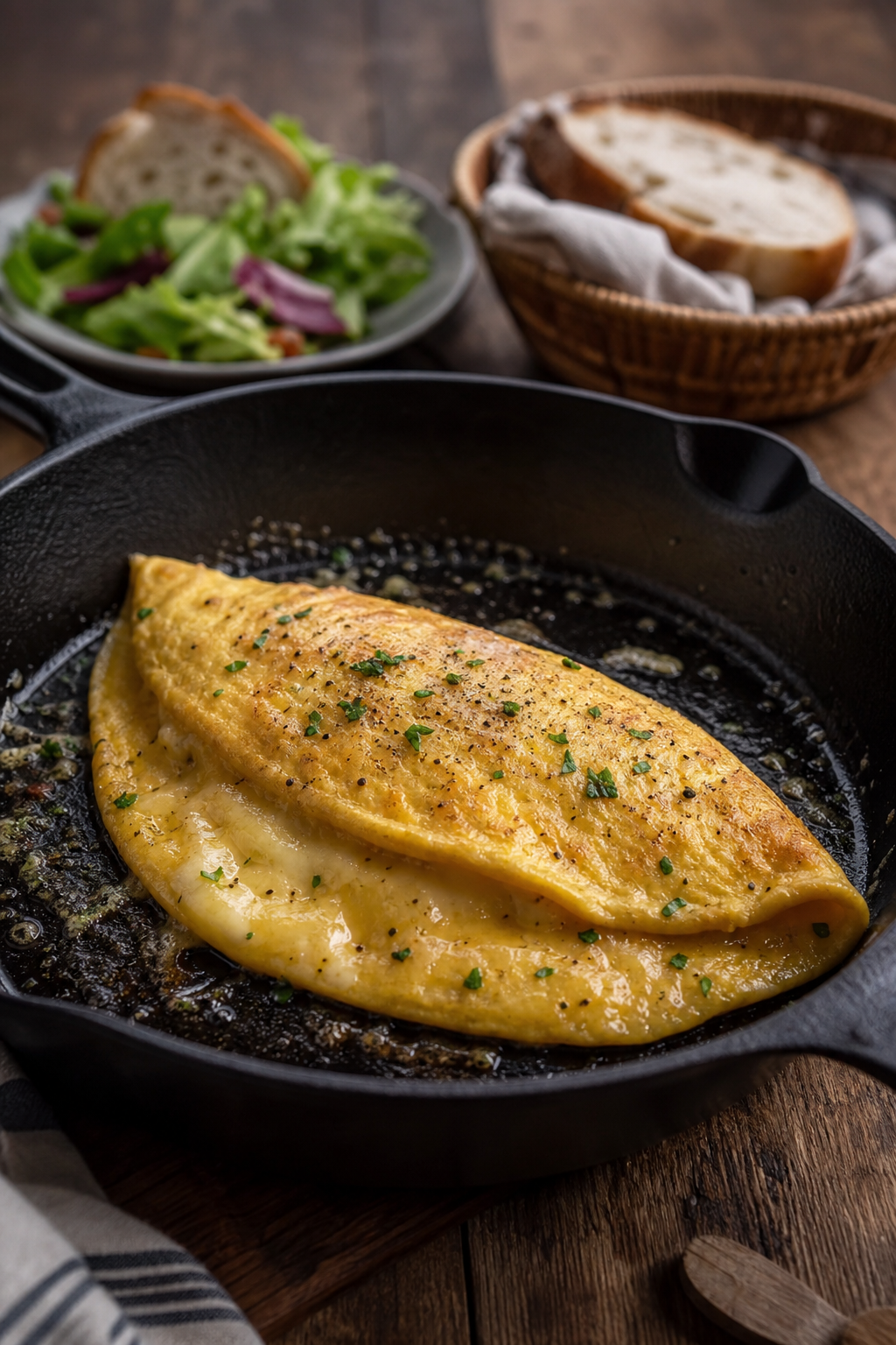 L’omelette au fromage révèle son moelleux en quelques gestes