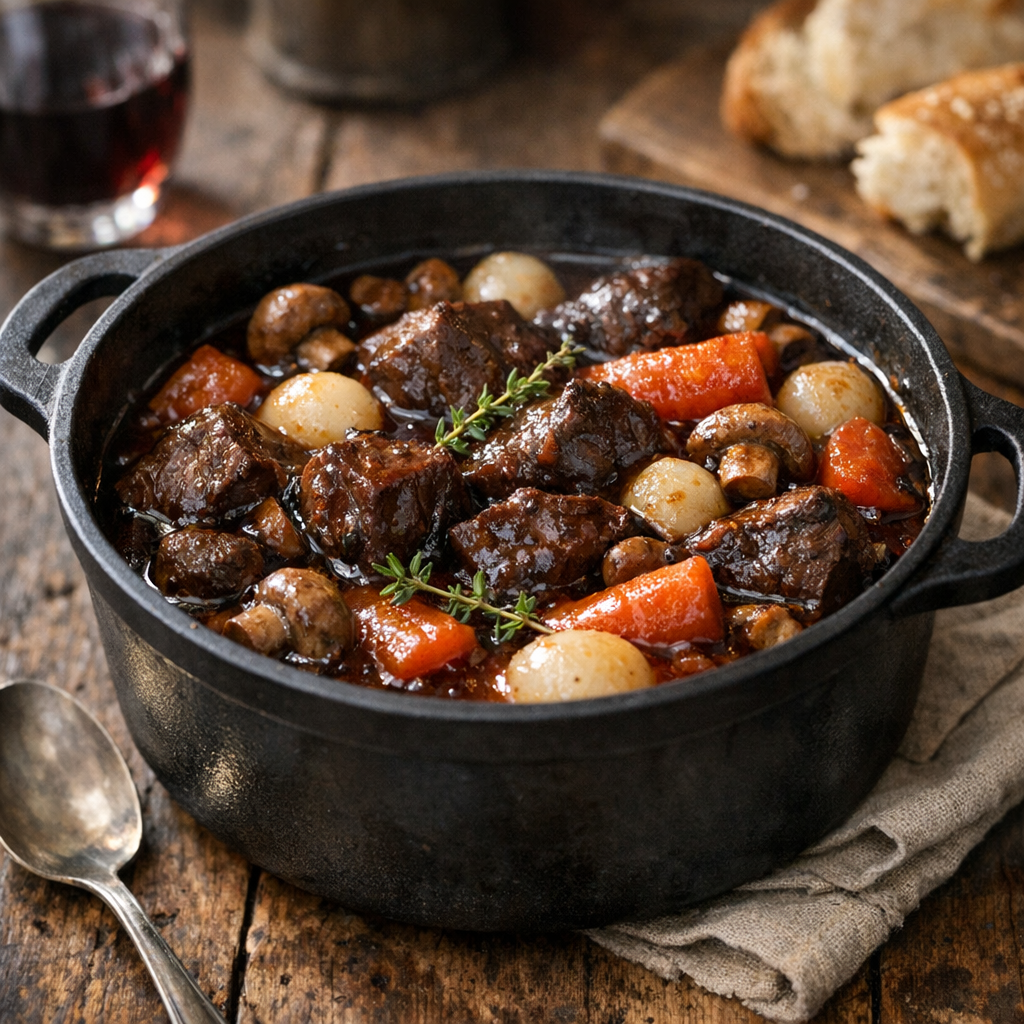 Je vous livre ma recette de bœuf bourguignon traditionnel