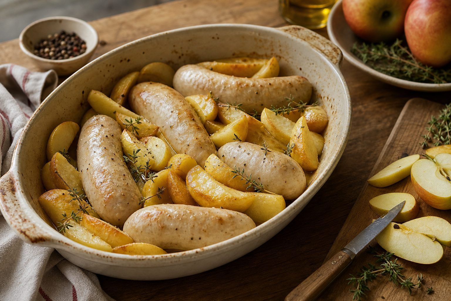 Préparation : la recette du boudin blanc pomme au four