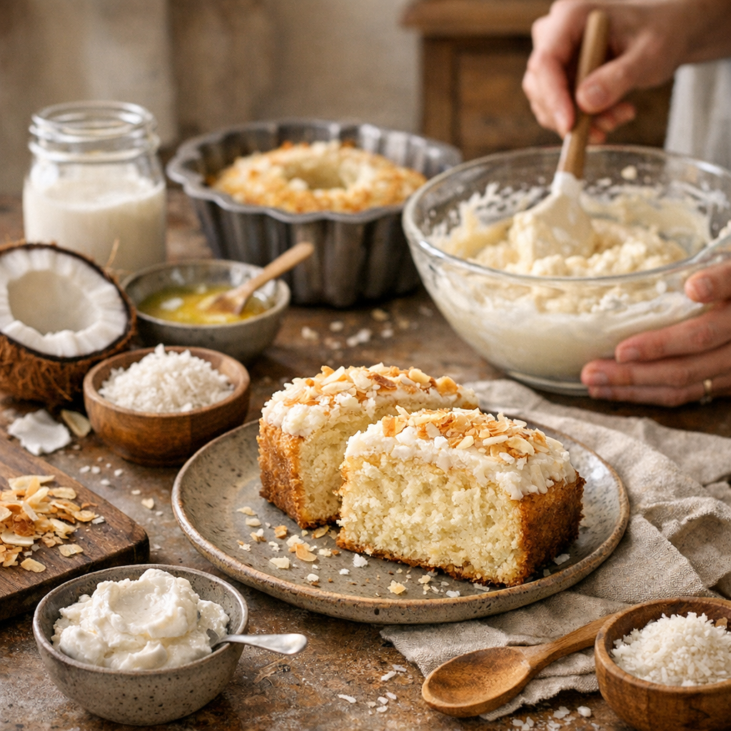 Préparation : comment obtenir un gâteau à la noix de coco avec une vraie différence de textures, plutôt qu’un simple cak