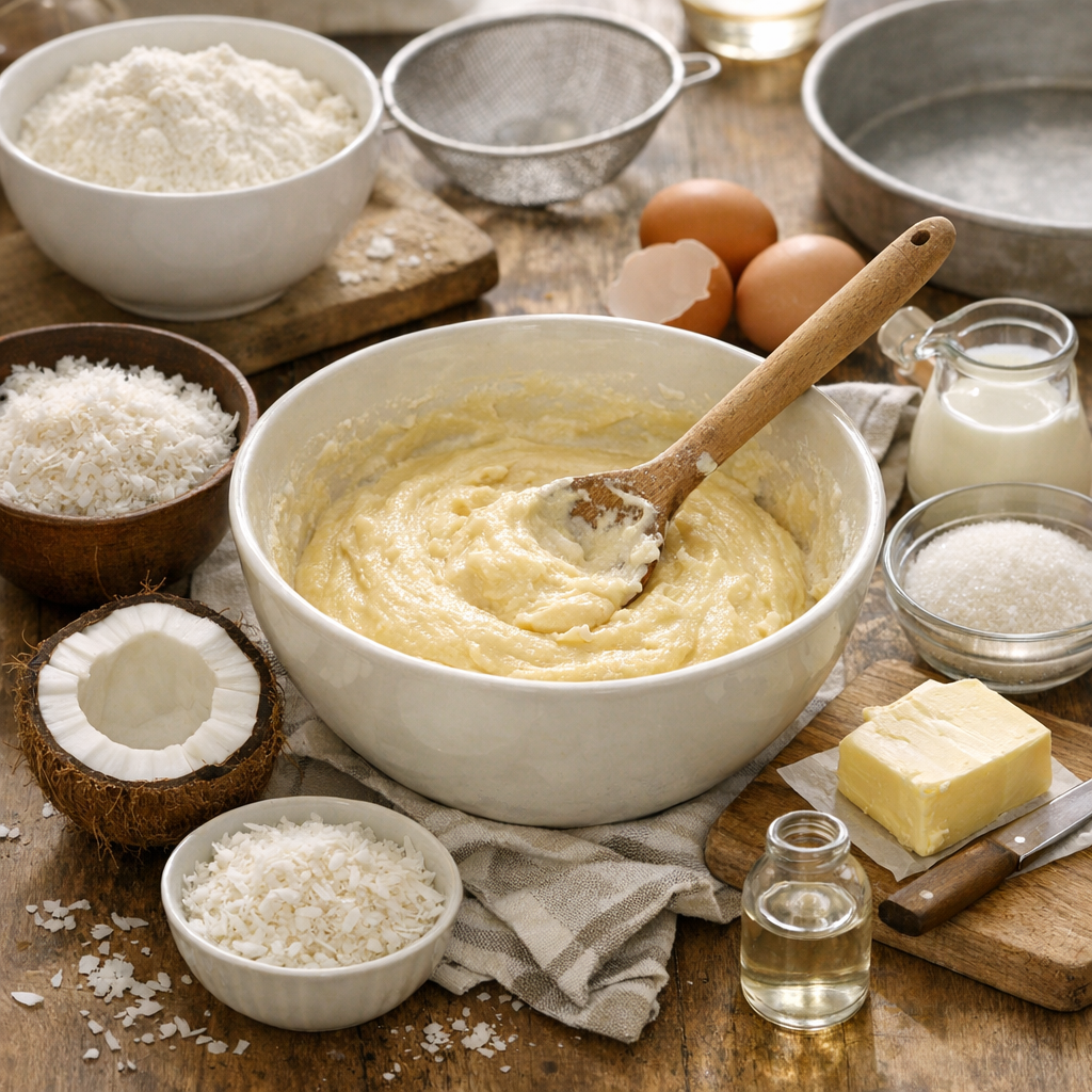 Préparation : ma recette de base pour un gâteau coco facile et moelleux