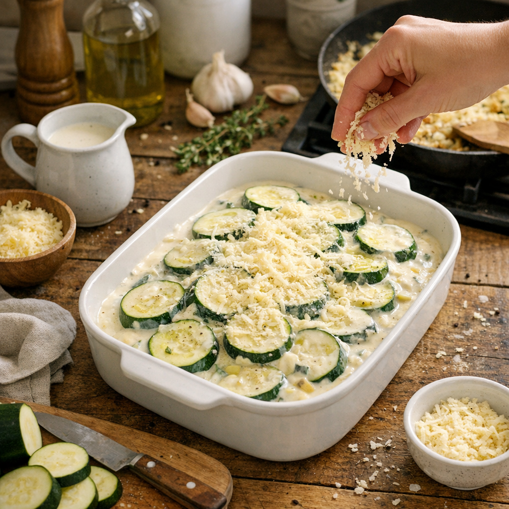 Préparation : ma recette gratin de courgette en version crémeuse, sans promesse trompeuse