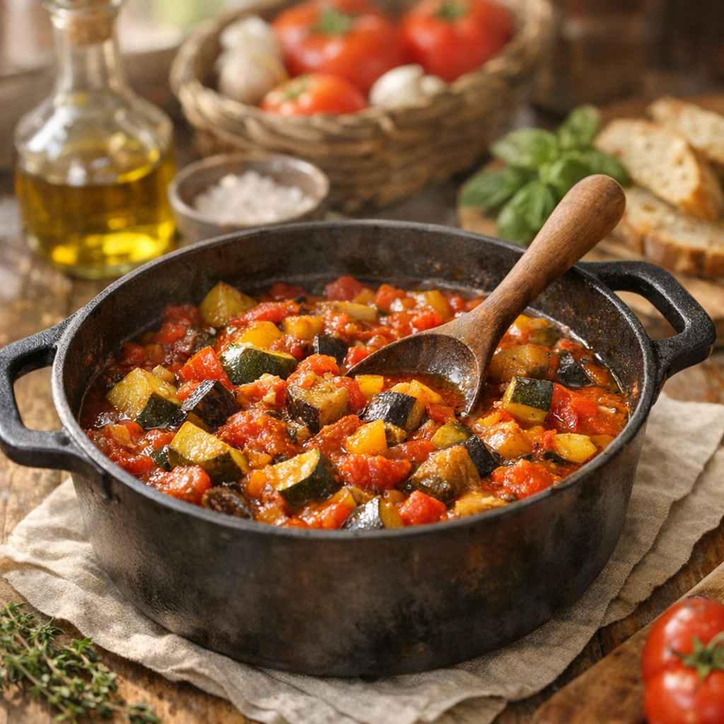 La ratatouille traditionnelle se prépare lentement, comme en Provence