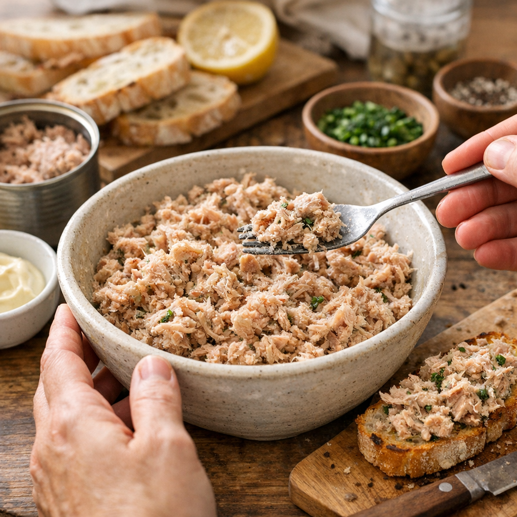 Préparation : comment garder une texture de vraie rillette de thon, avec des morceaux et des fibres