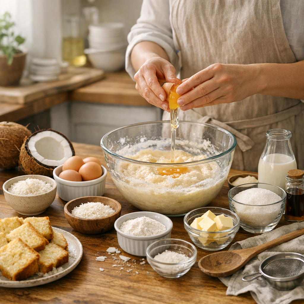 Préparation : ma recette de gâteau à la noix de coco facile, et ce qu’il ne faut pas permuter au hasard