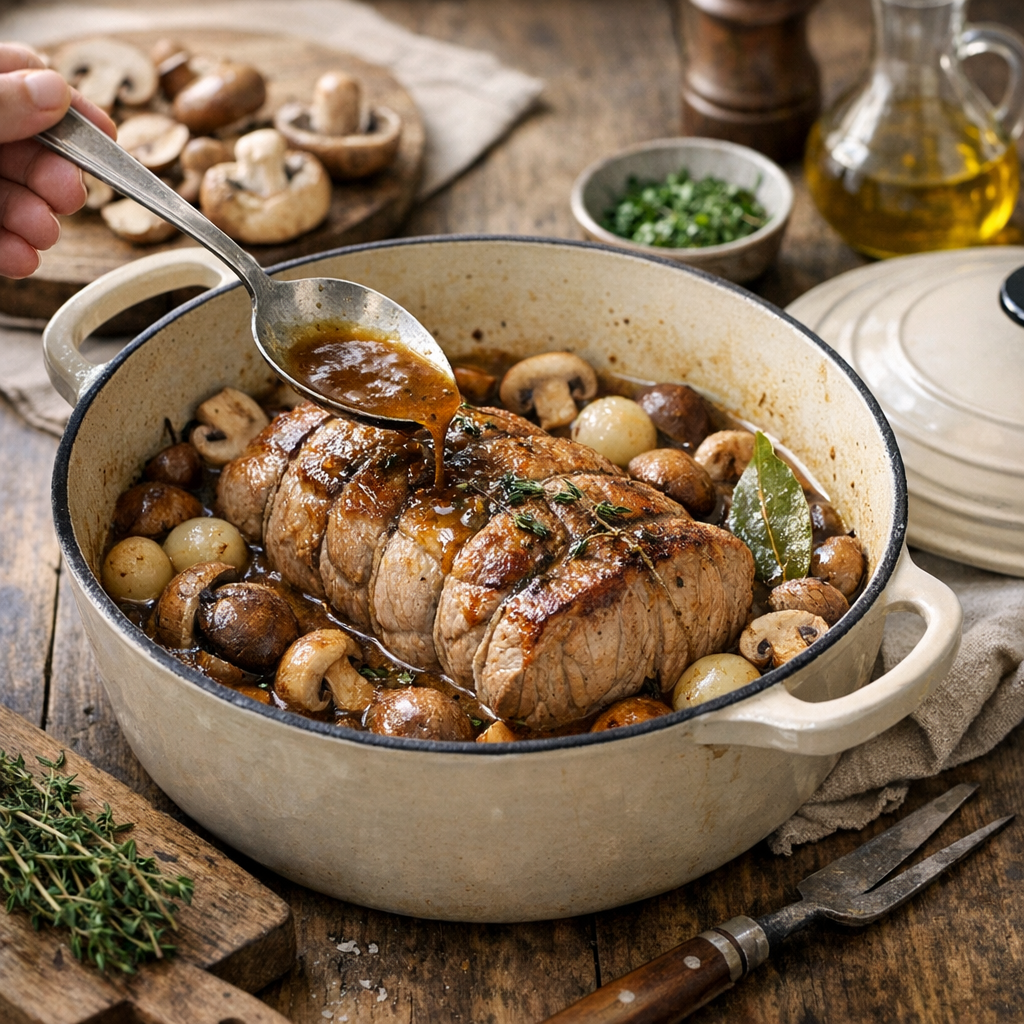 Ma méthode de rôti de veau en cocotte aux champignons