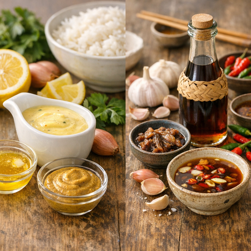 Deux familles de sauces à connaître : citron-beurre-moutarde d’un côté, sauce de poisson fermentée de l’autre
