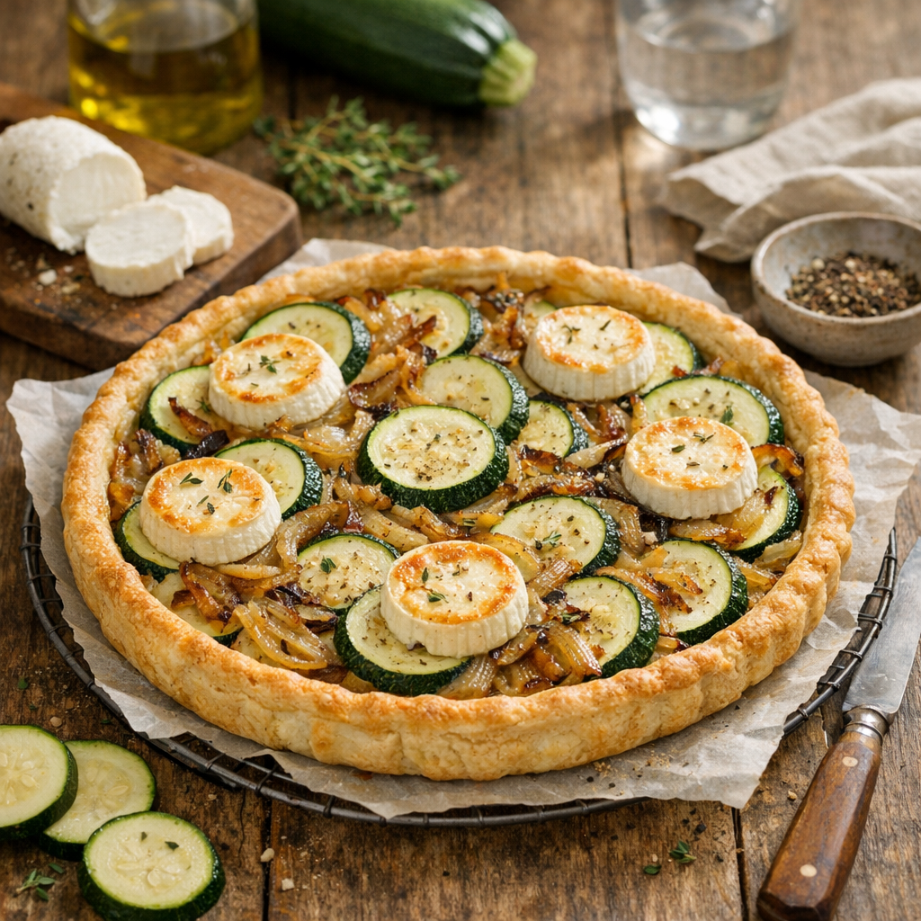 Ma base de tarte à la courgette, oignons et chèvre sans centre mou