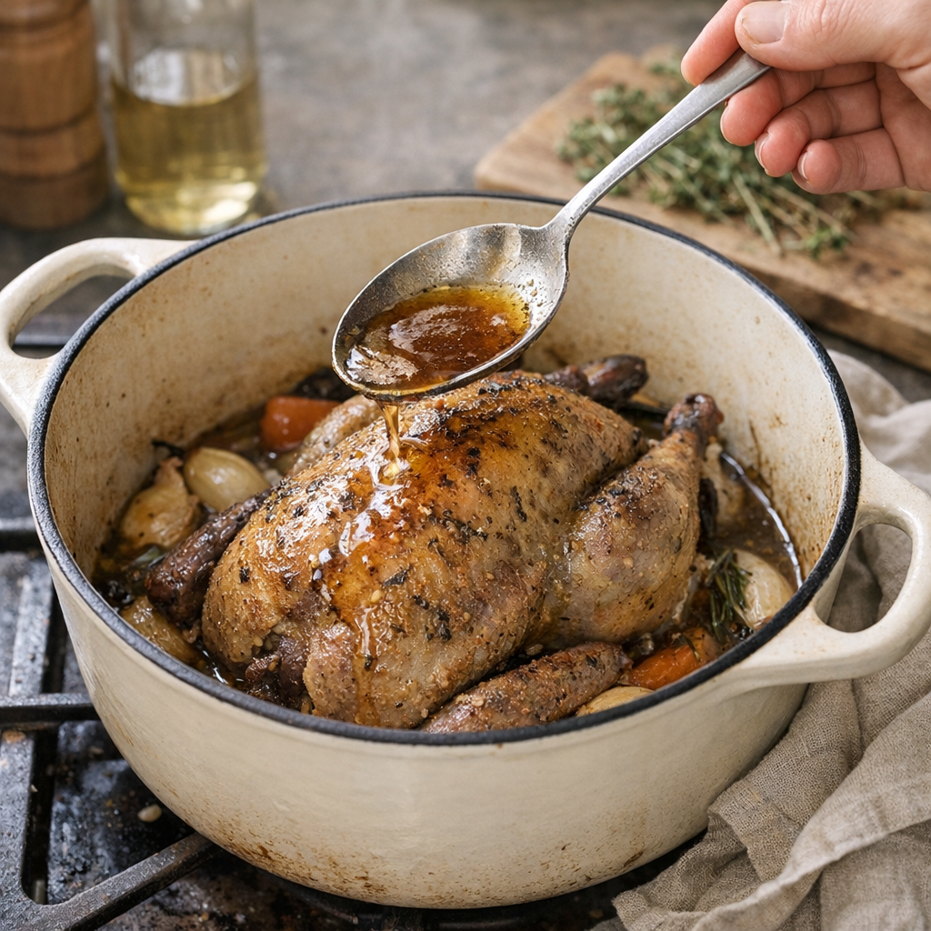 Comment arroser une pintade ? Le geste qui change vraiment la cuisson