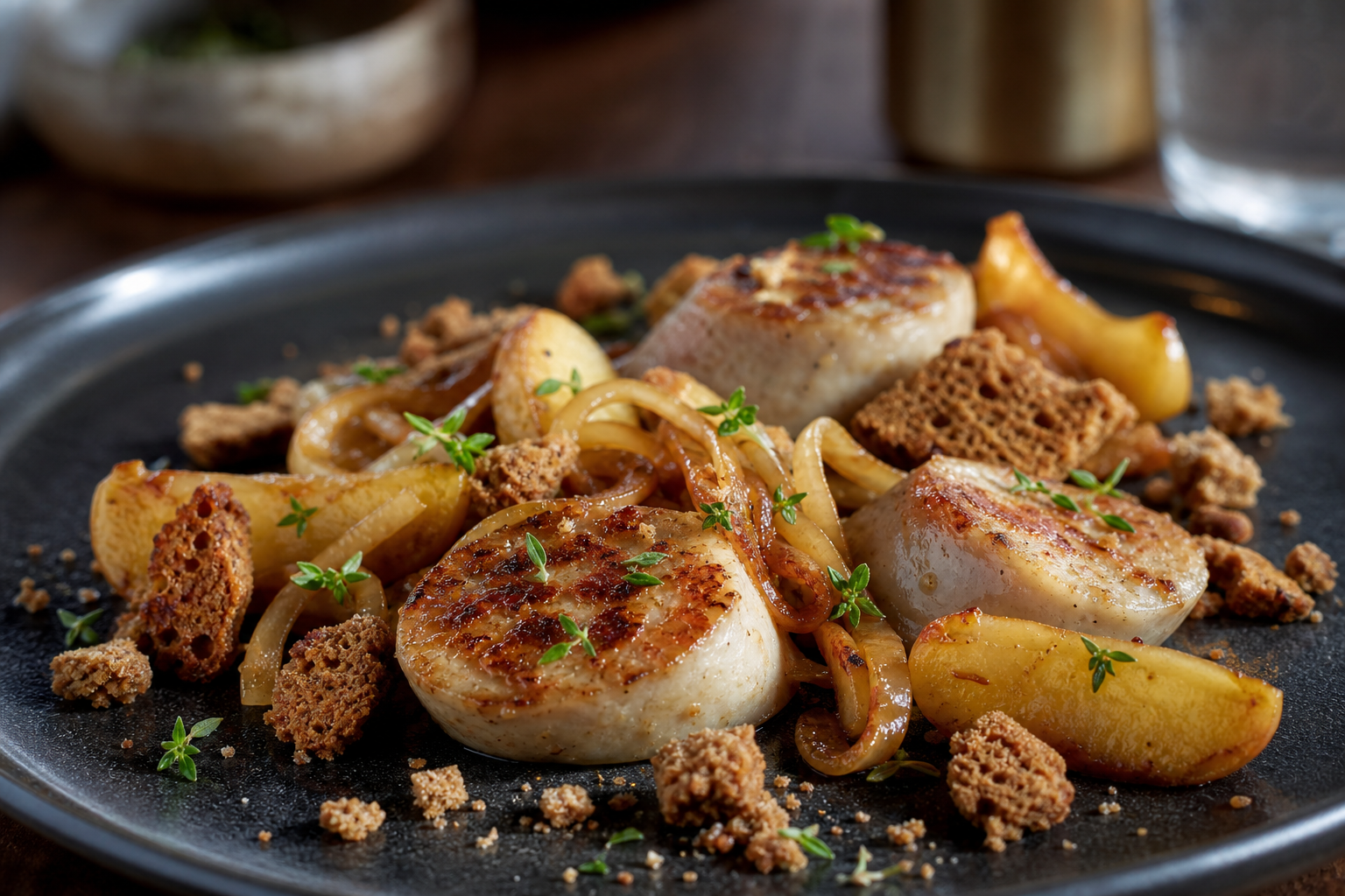 Le toast boudin blanc trouve son équilibre entre pomme et oignon